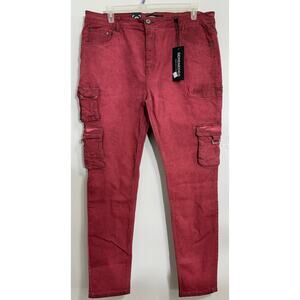 NEW Serenade Fitted Red Cargo Utility Denim Jeans Streetwear size 42 NWT $159